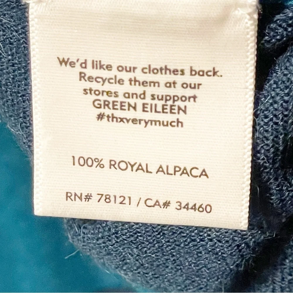 EILEEN FISHER Medium Arctic Green Blue Royal Alpaca Colorblock‎ High Low Sweater